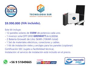 KIT OFF GRID GROWATT 6[kW] CON 10[kW]Bateria litio-image